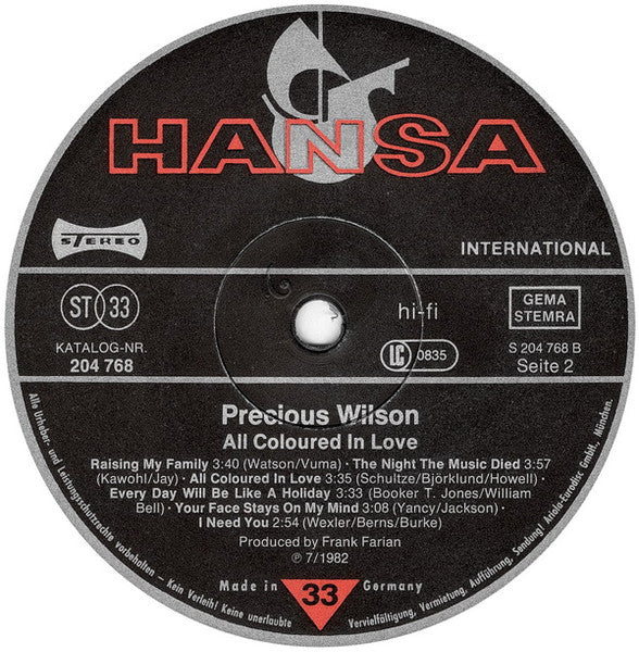 Precious Wilson : All Coloured In Love (LP, Album)