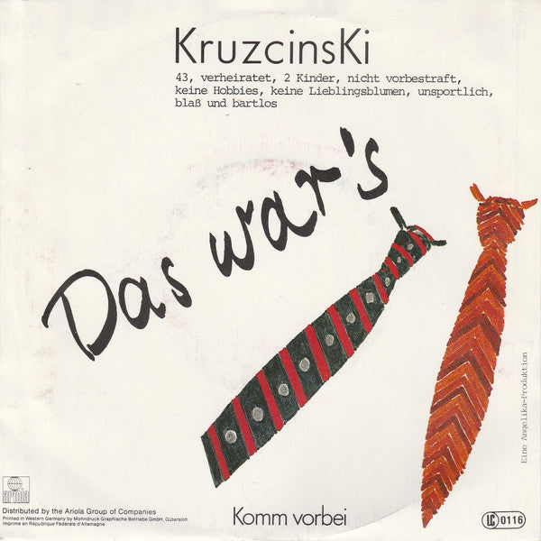 Kruzcinski : Das War's (7", Single)