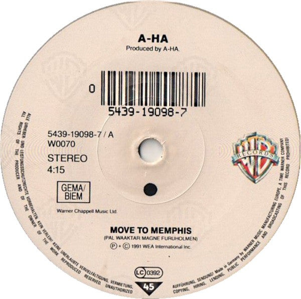 a-ha : Move To Memphis (7", Single)