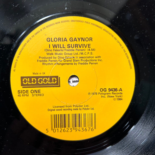 Gloria Gaynor : I Will Survive / Never Can Say Goodbye (7", Single, RE,  DA)