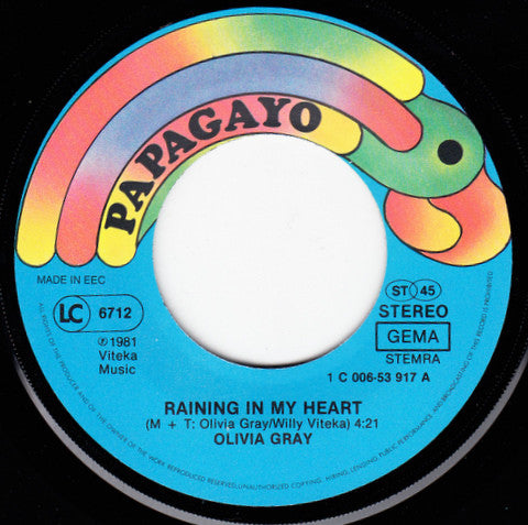 Olivia Gray : Raining In My Heart (7", Single)