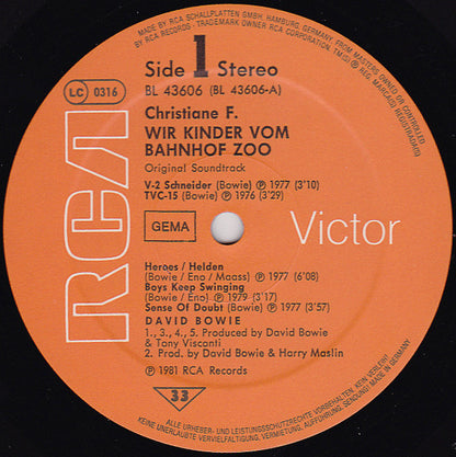 David Bowie : Christiane F. Wir Kinder Vom Bahnhof Zoo (Original Soundtrack) (LP, Comp)