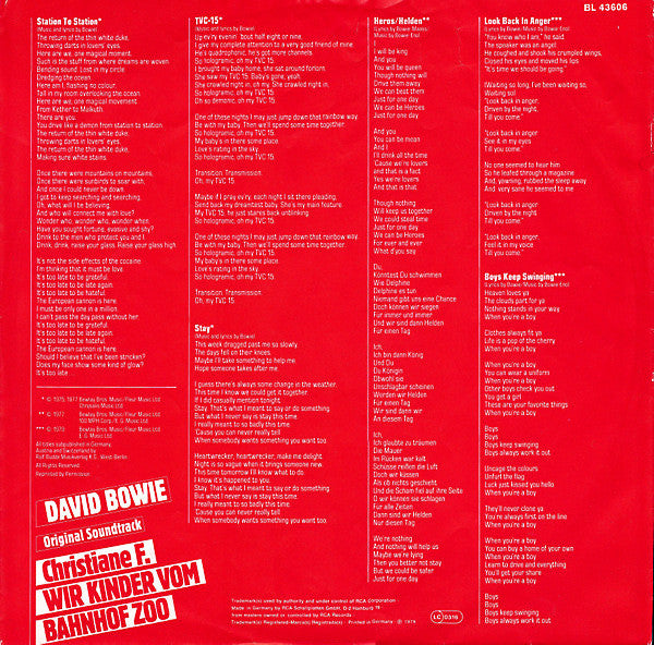 David Bowie : Christiane F. Wir Kinder Vom Bahnhof Zoo (Original Soundtrack) (LP, Comp)