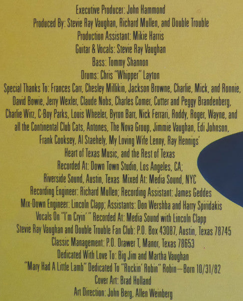 Stevie Ray Vaughan & Double Trouble : Texas Flood (LP, Album)
