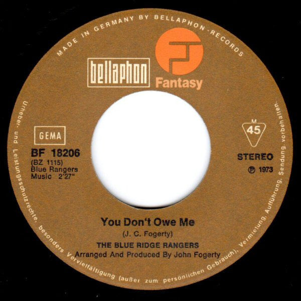 Blue Ridge Rangers : You Don't Owe Me (7", Single)