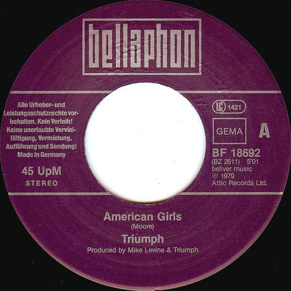 Triumph (2) : American Girls / Hold On (7", Single)