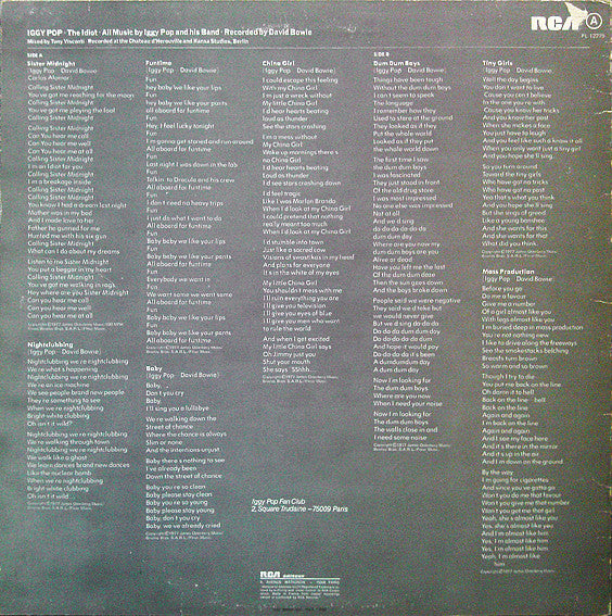 Iggy Pop : The Idiot (LP, Album)