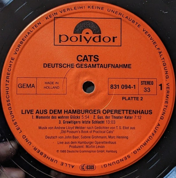 Andrew Lloyd Webber : Cats - (Live)  Aus Dem Hamburger Operettenhaus (2xLP, Gat)