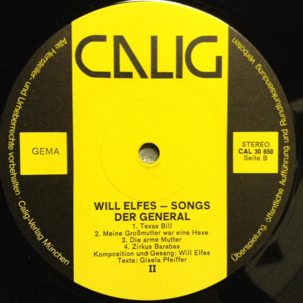 Will Elfes Nach Texten Von Gisela Pfeiffer Und H.C. Artmann : Songs - Der General (LP, Album)