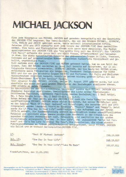 Michael Jackson : One Day In Your Life  (7", Single)