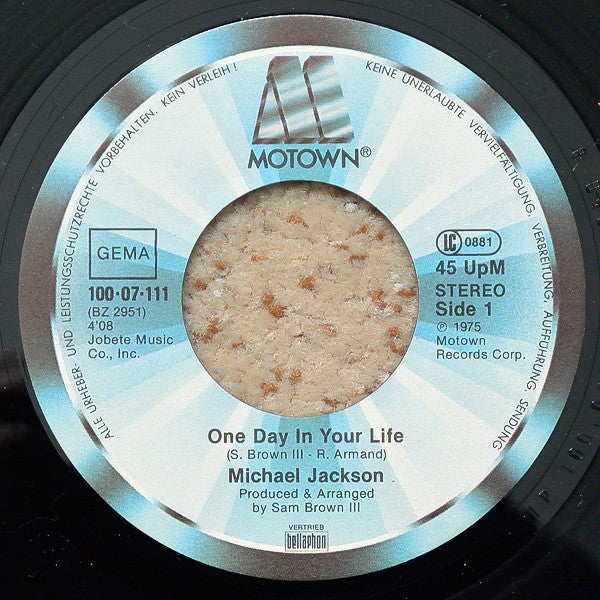 Michael Jackson : One Day In Your Life  (7", Single)