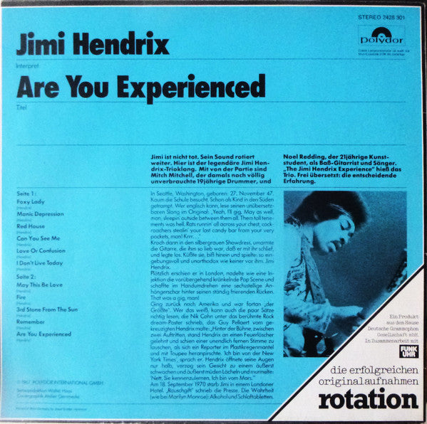 The Jimi Hendrix Experience : Are You Experienced (LP, Album, RE)