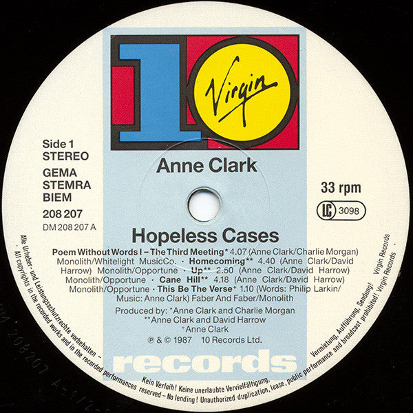 Anne Clark : Hopeless Cases (LP, Album)