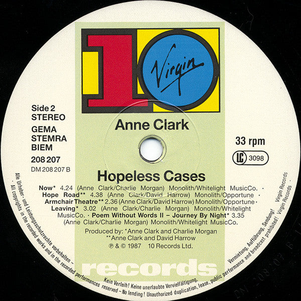 Anne Clark : Hopeless Cases (LP, Album)
