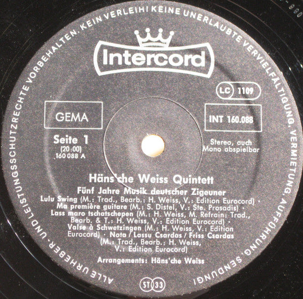 Häns'che Weiss Quintett : Fünf Jahre Musik Deutscher Zigeuner (LP)
