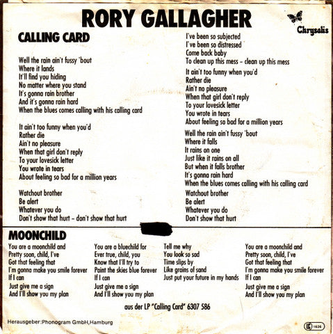 Rory Gallagher : Moonchild (7", Single)