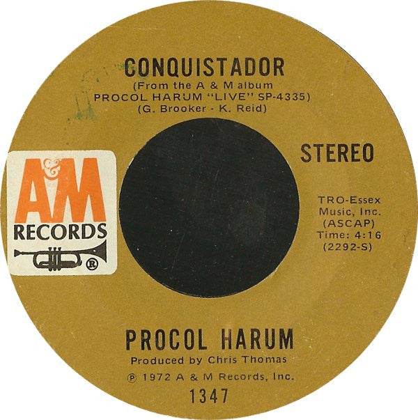 Procol Harum : A Salty Dog / Conquistador (7", Styrene, Ter)