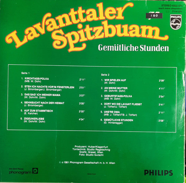 Lavanttaler Spitzbuam : Gemütliche Stunden (LP)