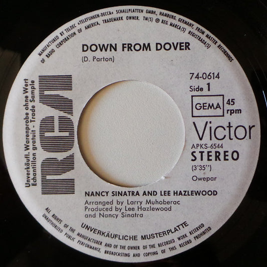Nancy Sinatra & Lee Hazlewood : Down From Dover / Paris Summer (7", Single, Promo)