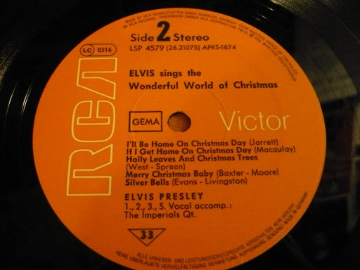 Elvis Presley : Elvis Sings The Wonderful World Of Christmas (LP, Album, RE)