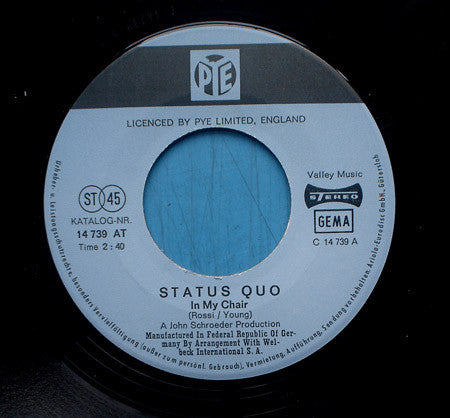 Status Quo : In My Chair (7", Single)