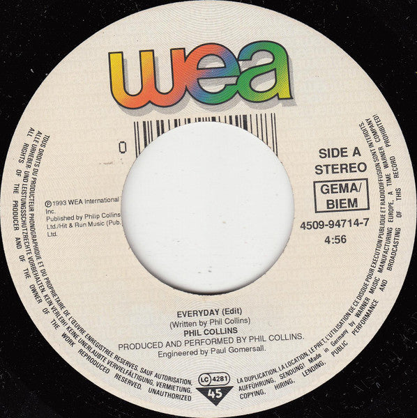 Phil Collins : Everyday (7", Single, Lar)