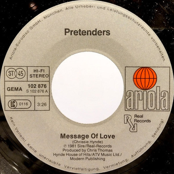 The Pretenders : Message Of Love (7", Single)