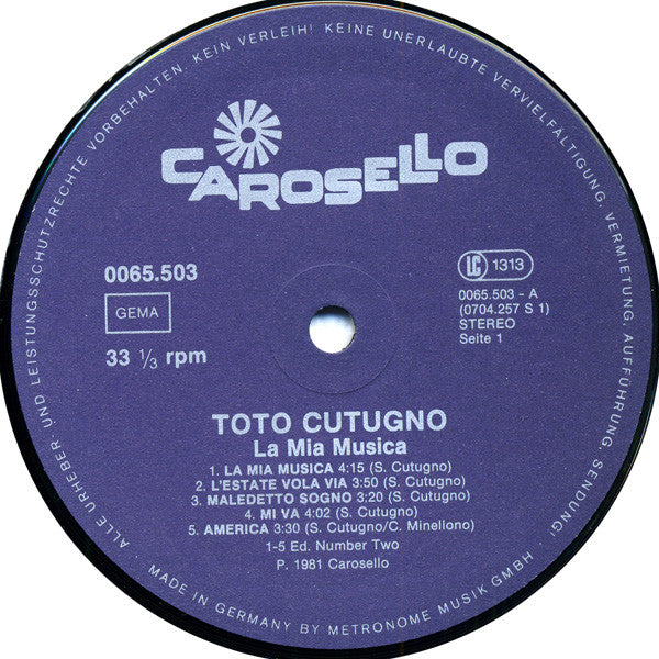 Toto Cutugno : La Mia Musica (LP, Album)