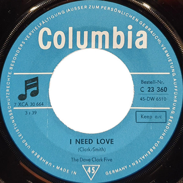 The Dave Clark Five : Nineteen Days / I Need Love (7", Single)