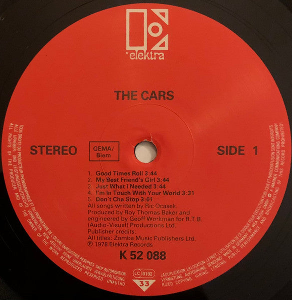 The Cars : The Cars (LP, Album, RE, Red)