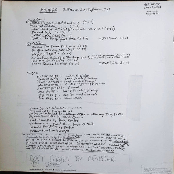The Mothers : Fillmore East, June 1971 (LP, RE)
