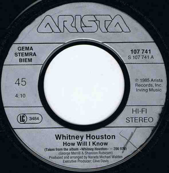 Whitney Houston : How Will I Know (7", Single)