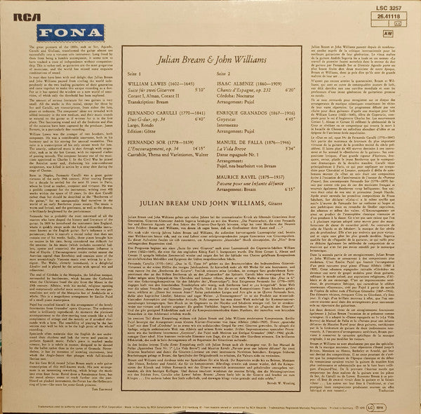 Julian Bream & John Williams (7) - Lawes* • Carulli* • Sor* • Albéniz* • Granados* • De Falla* • Ravel* : Julian Bream & John Williams (LP, Album)