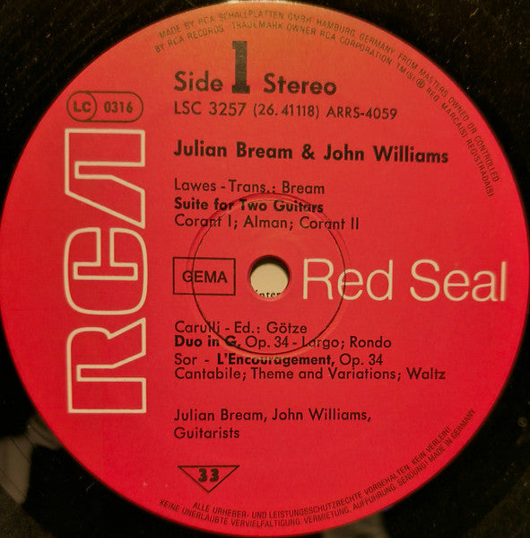 Julian Bream & John Williams (7) - William Lawes • Ferdinando Carulli • Fernando Sor • Isaac Albéniz • Enrique Granados • Manuel De Falla • Maurice Ravel : Julian Bream & John Williams (LP, Album)