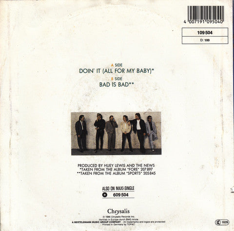 Huey Lewis & The News : Doing It All For My Baby (7", Single)