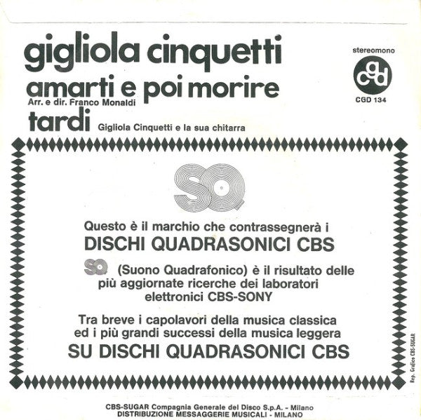 Gigliola Cinquetti : Amarti E Poi Morire (7", Single)