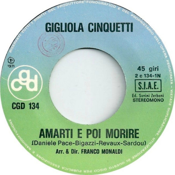 Gigliola Cinquetti : Amarti E Poi Morire (7", Single)