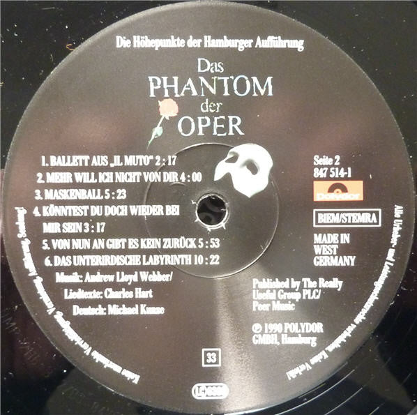 Various : Das Phantom Der Oper (Die Höhepunkte Der Hamburger Aufführung) (LP, Album)