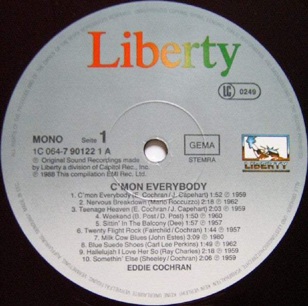 Eddie Cochran : C'mon Everybody - 20 Rock 'n' Roll Classics (LP, Comp, Mono)