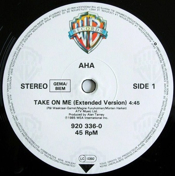 a-ha : Take On Me (Extended Version) (12")