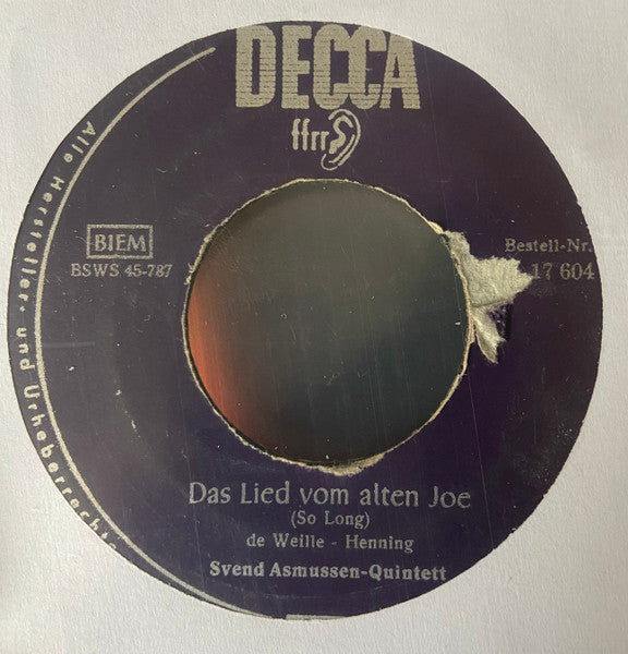 Svend Asmussen-Quintett* : Das Lied Vom Alten Joe / Du Trägst Ein Entzückendes Kleidchen (7")