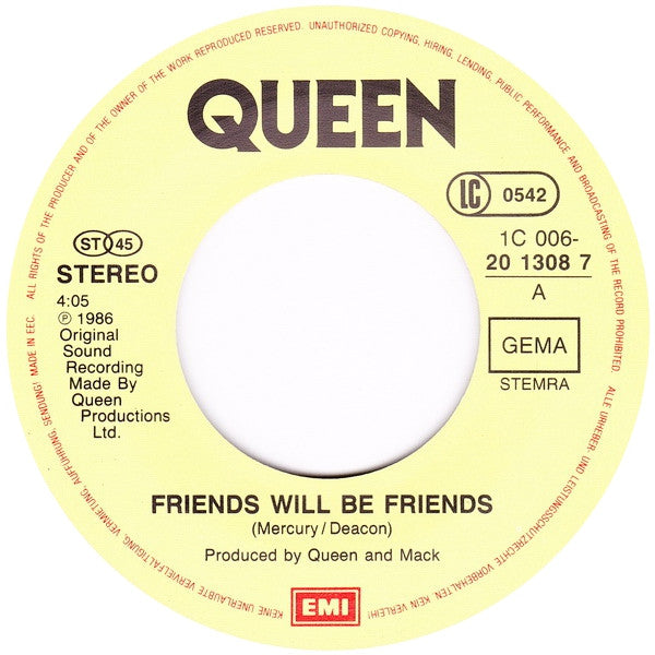 Queen : Friends Will Be Friends (7", Single)