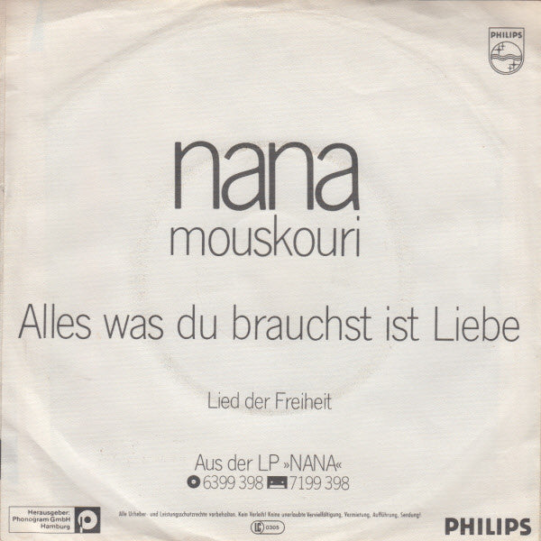 Nana Mouskouri : Alles Was Du Brauchst Ist Liebe (7", Single)