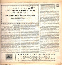 Beethoven* : Yehudi Menuhin with The Vienna Philharmonic Orchestra* conducted by Constantin Silvestri : Violin Concerto In D Major, Op.61 (LP, Fir)