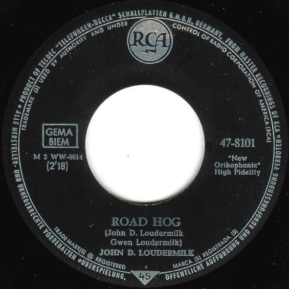 John D. Loudermilk : Road Hog / Angela Jones (7", Single)