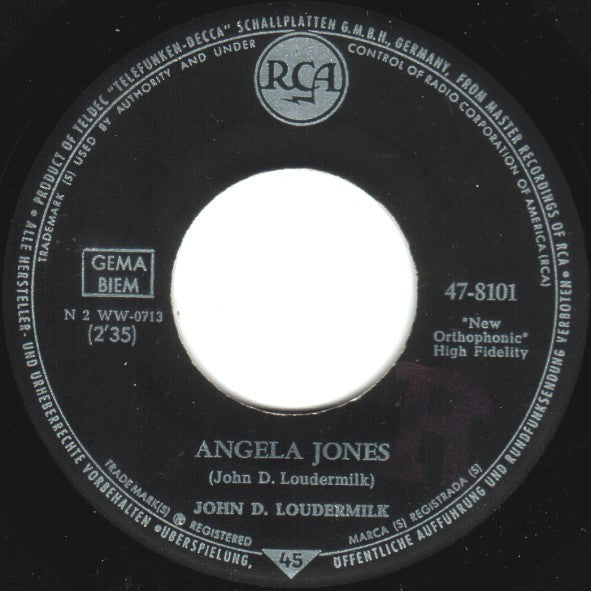 John D. Loudermilk : Road Hog / Angela Jones (7", Single)