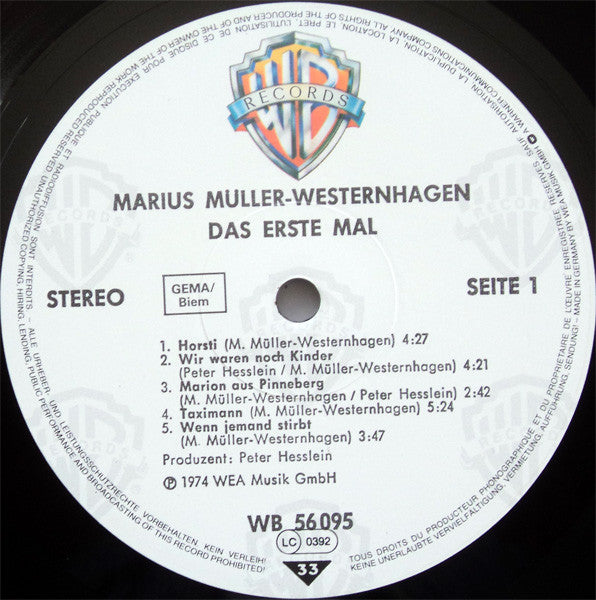 Marius Müller-Westernhagen : Das Erste Mal (LP, Album, RP)