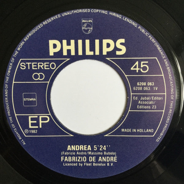 Fabrizio De André : Andrea / Volta La Carta (7", Single)