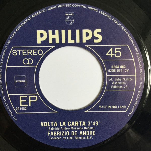 Fabrizio De André : Andrea / Volta La Carta (7", Single)