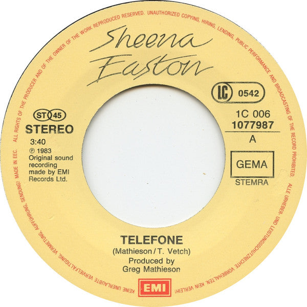 Sheena Easton : Telefone (7", Single)